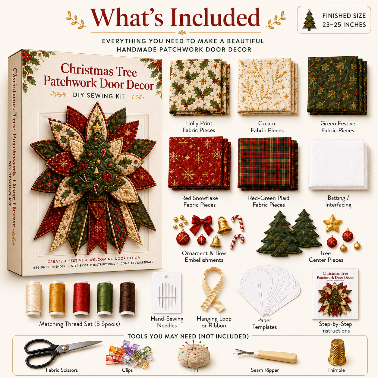 🎄💕Beginner-Friendly Oversized Christmas Character Quilted Door Hanger Sewing Kit | Complete Kit with All Tools & Step-by-Step Guide Included