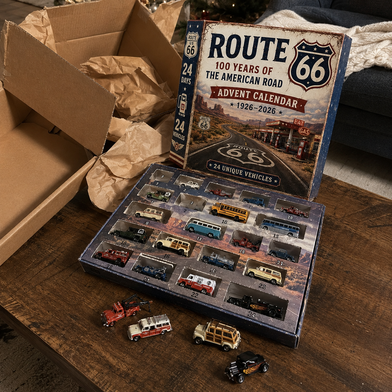 🚗🎄Route 66 Centennial Advent Calendar – 24 Days of American Road Legends | 1926–2026 Collector’s Edition