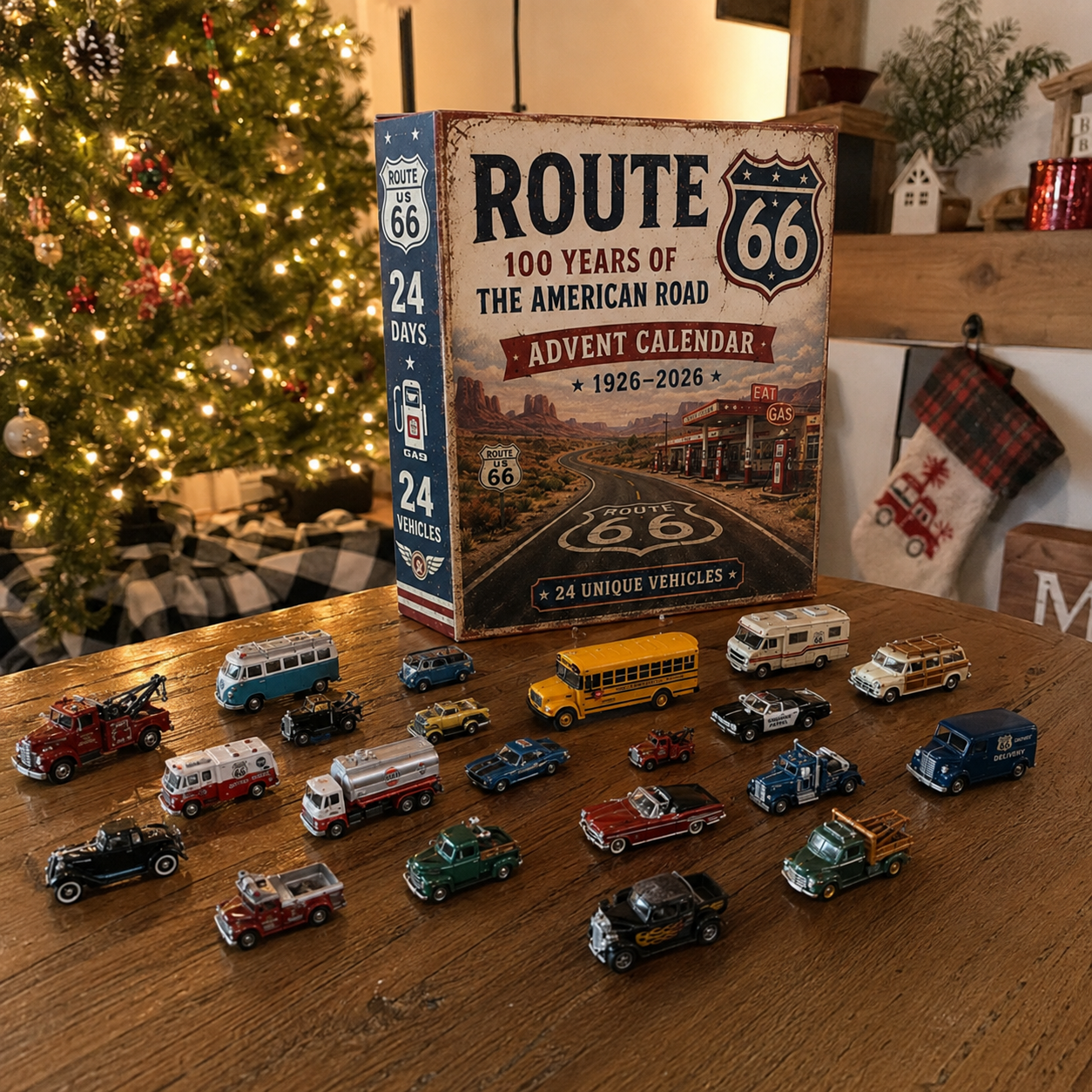 🚗🎄Route 66 Centennial Advent Calendar – 24 Days of American Road Legends | 1926–2026 Collector’s Edition
