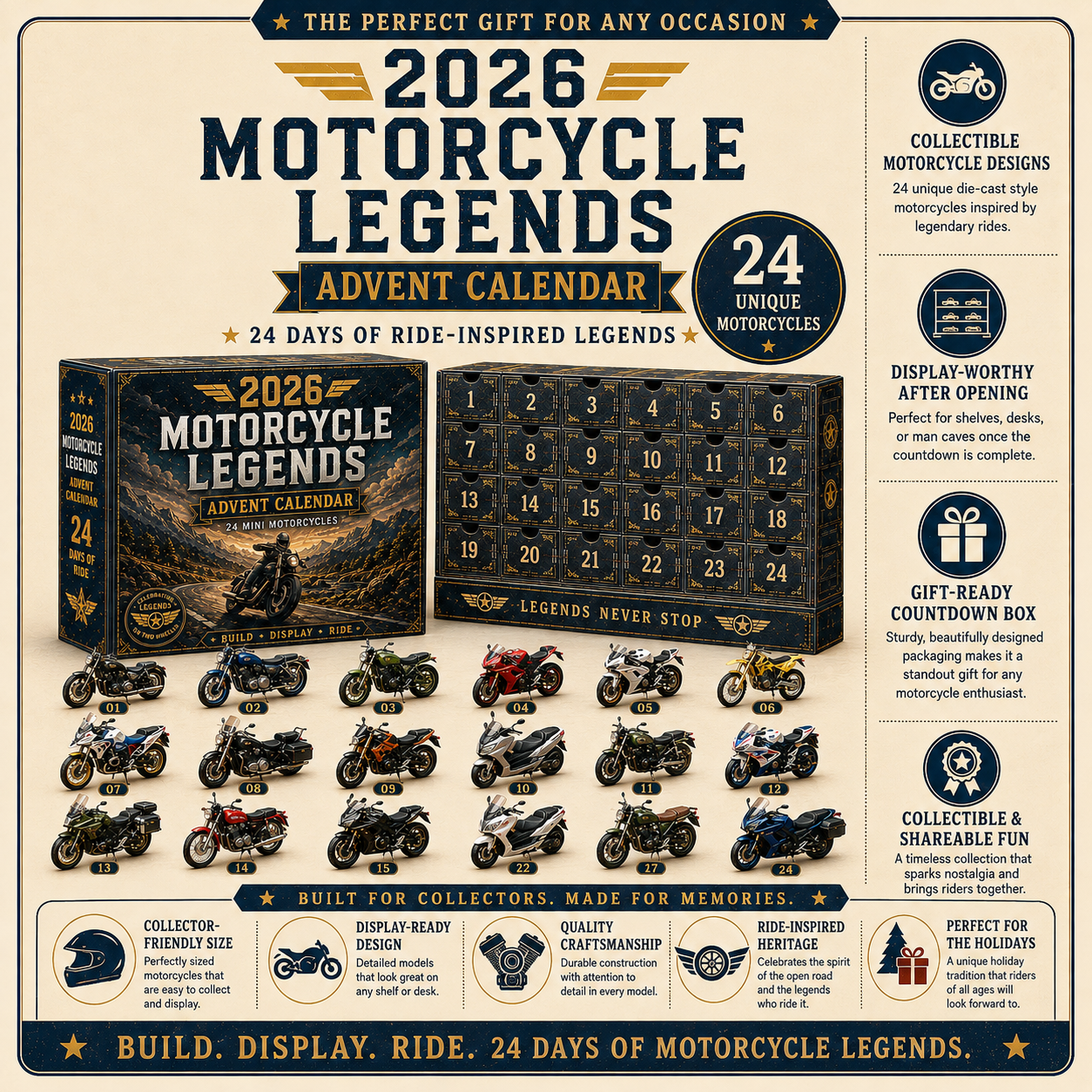 🏍2026 Motorcycle Legends Advent Calendar – 24 Days, 24 Mini Motorcycles, 24 Legendary Rides