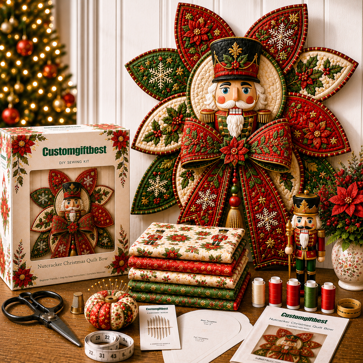 🧵Christmas Quilt Bow DIY Sewing Kit