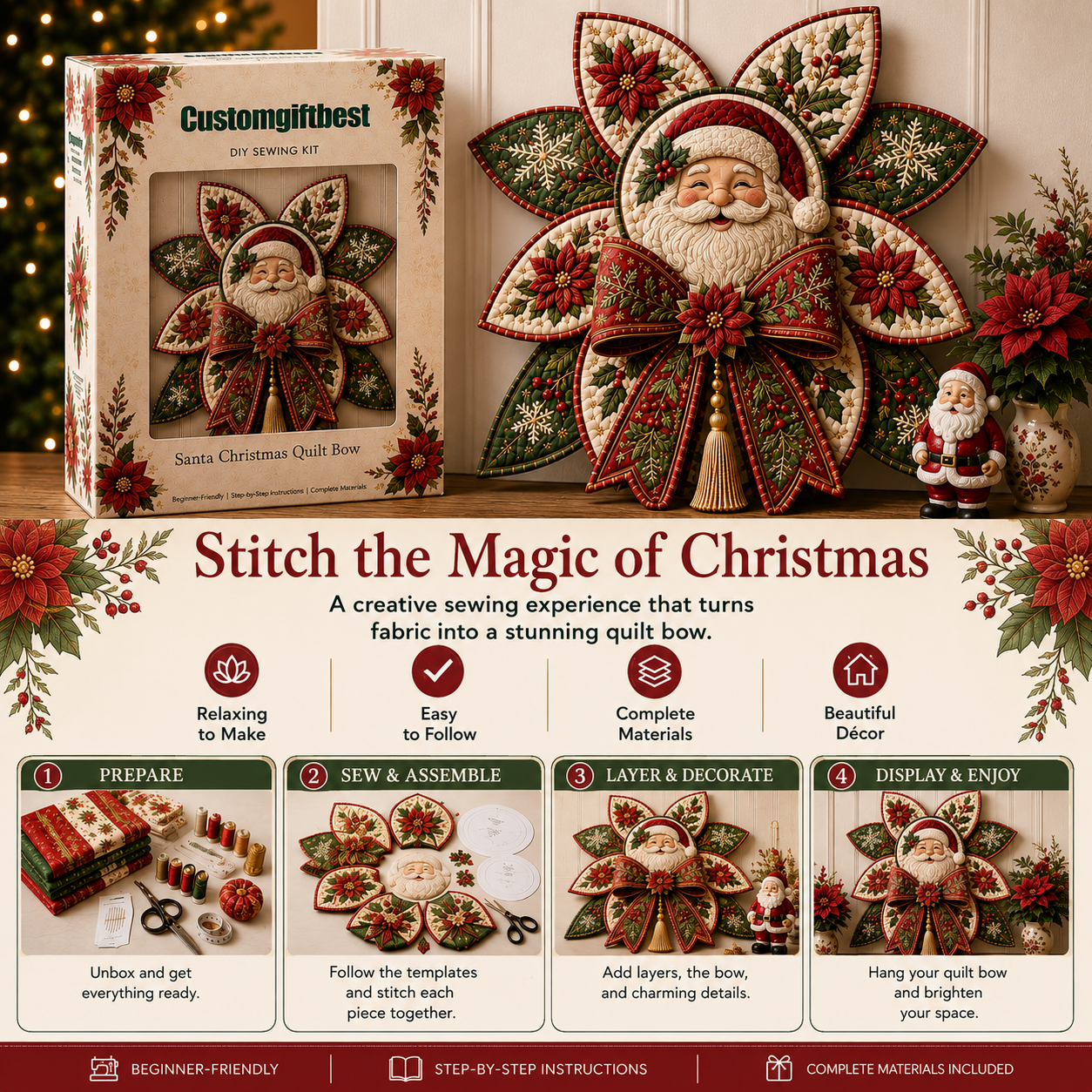 Christmas Quilt Bow DIY sewing instructions