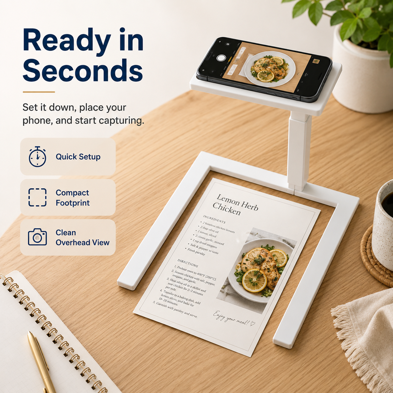 📱✨ Overhead Phone Camera Stand – Hands-Free Scanning, Filming & Content Creation