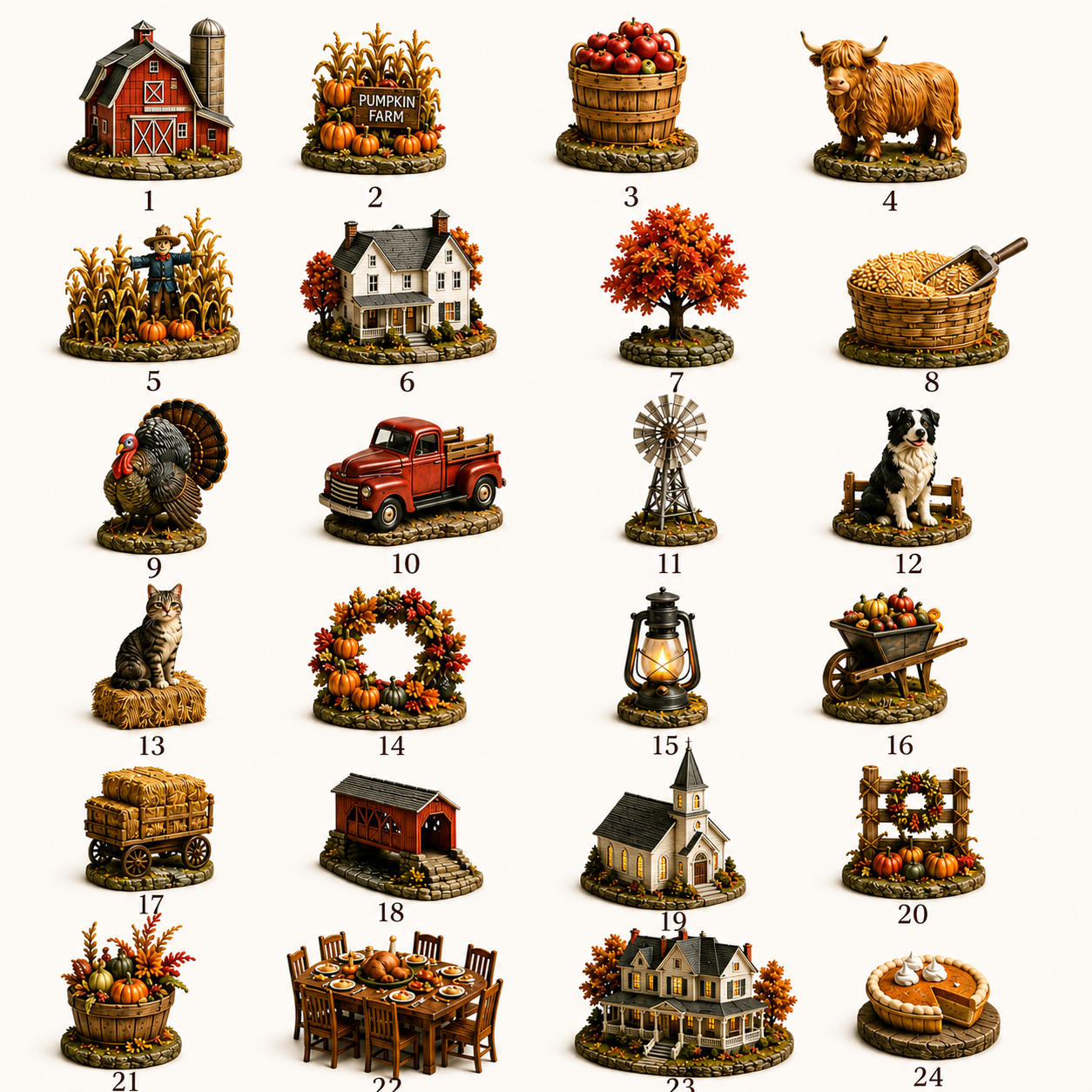 24 Harvest Blessings autumn village collectible pieces