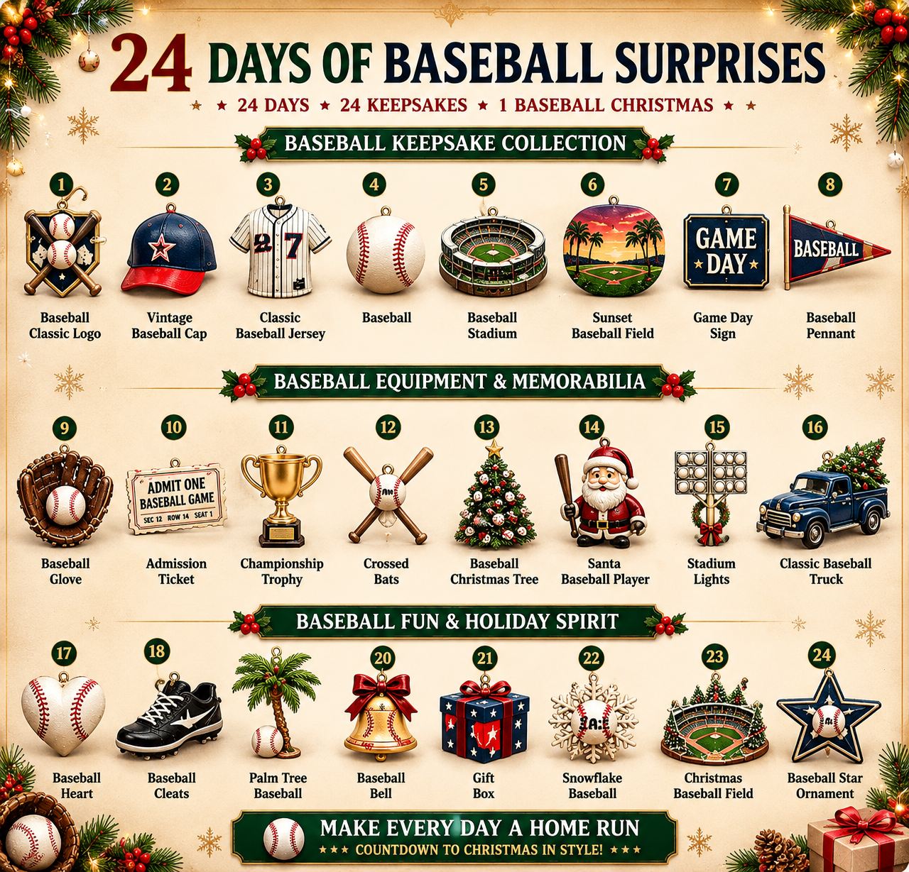 🎄⚾ Baseball Christmas Advent Calendar – 24 Days of Collectible Baseball Keepsakes 🎁✨