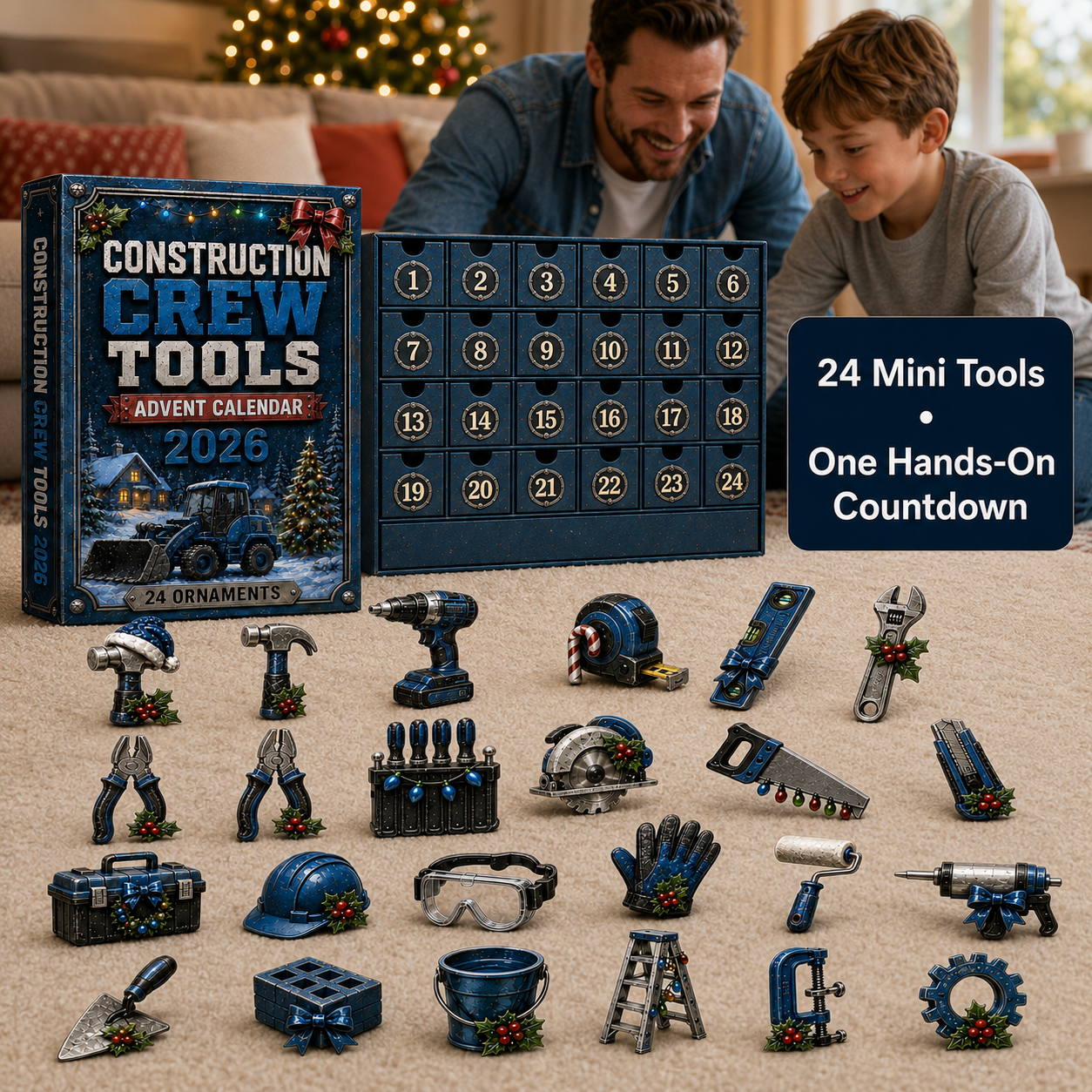 Children opening Construction Crew Tools Advent Calendar