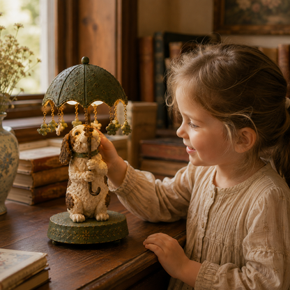 ☂️🐾 Vintage Rotating Umbrella Animal Lamp