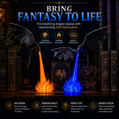 🐉3D Fire-Breathing Dragon LED Display – Fantasy Bookshelf Decor with Glowing Flame