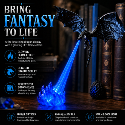 🐉3D Fire-Breathing Dragon LED Display – Fantasy Bookshelf Decor with Glowing Flame