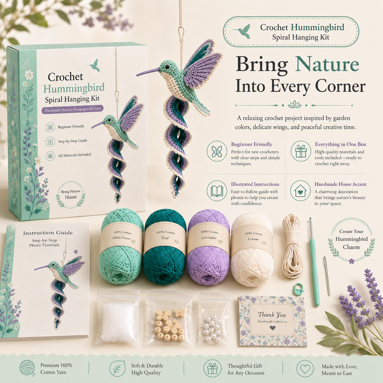 🧶 Crochet Garden Animal Spiral Hanging Kit – Beginner-Friendly DIY Craft