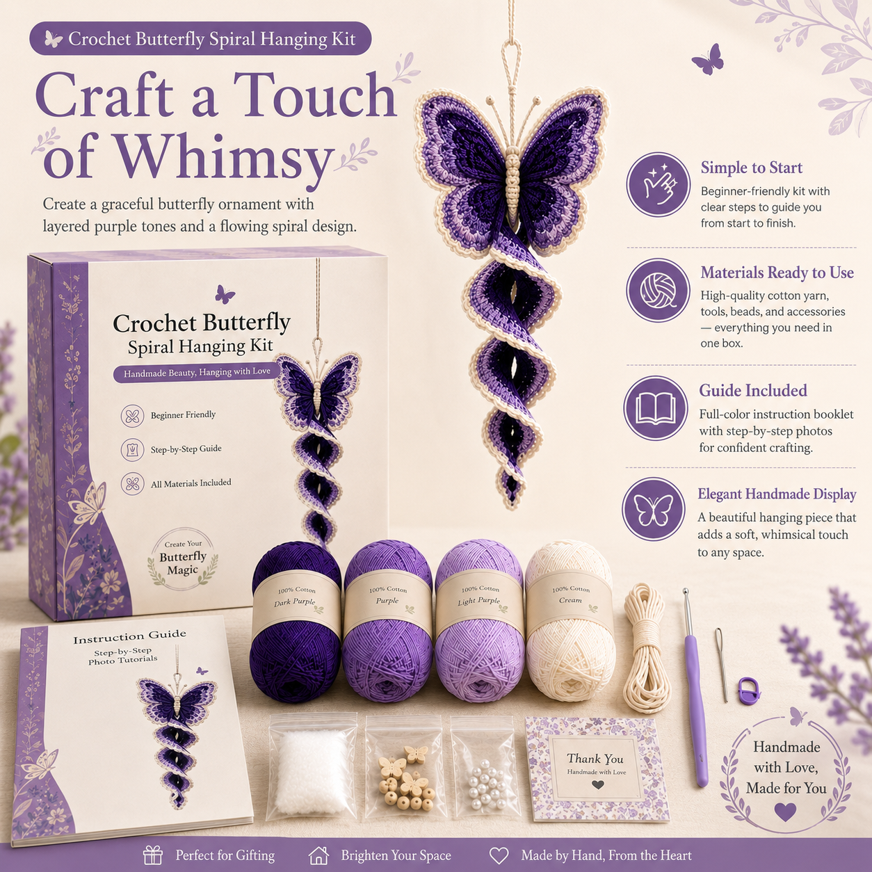 🧶 Crochet Garden Animal Spiral Hanging Kit – Beginner-Friendly DIY Craft