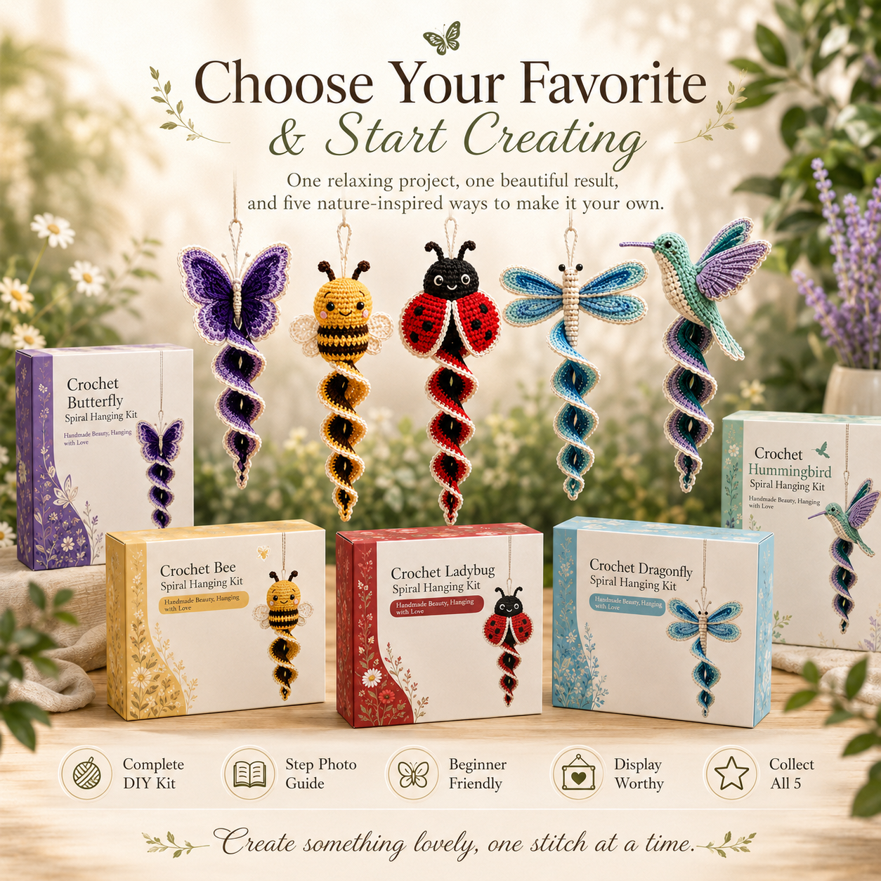 🧶 Crochet Garden Animal Spiral Hanging Kit – Beginner-Friendly DIY Craft