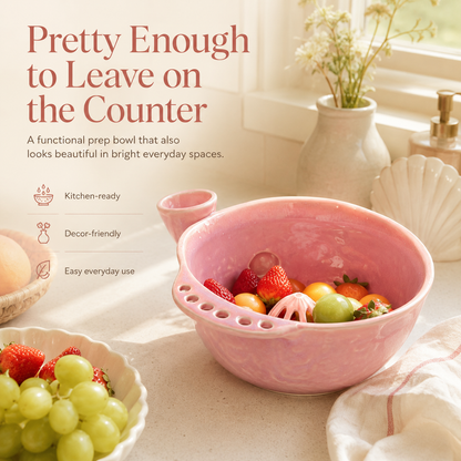 Handmade Ceramic Swirl Berry Washing Bowl — Water-Powered Vortex | 2 Sizes | No Electricity Needed