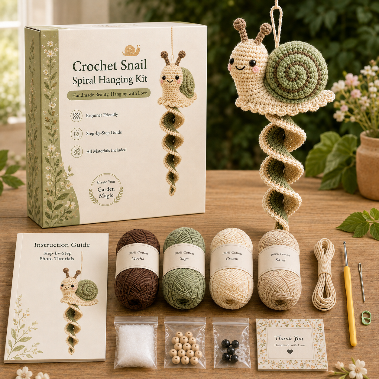🧶 Crochet Garden Animal Spiral Hanging Kit – Beginner-Friendly DIY Craft