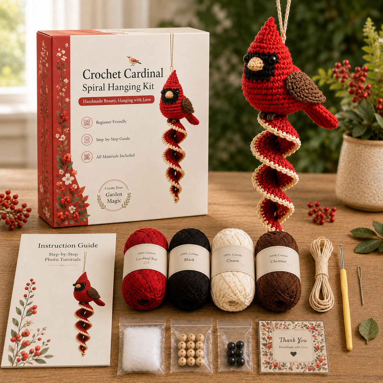 🧶 Crochet Garden Animal Spiral Hanging Kit – Beginner-Friendly DIY Craft