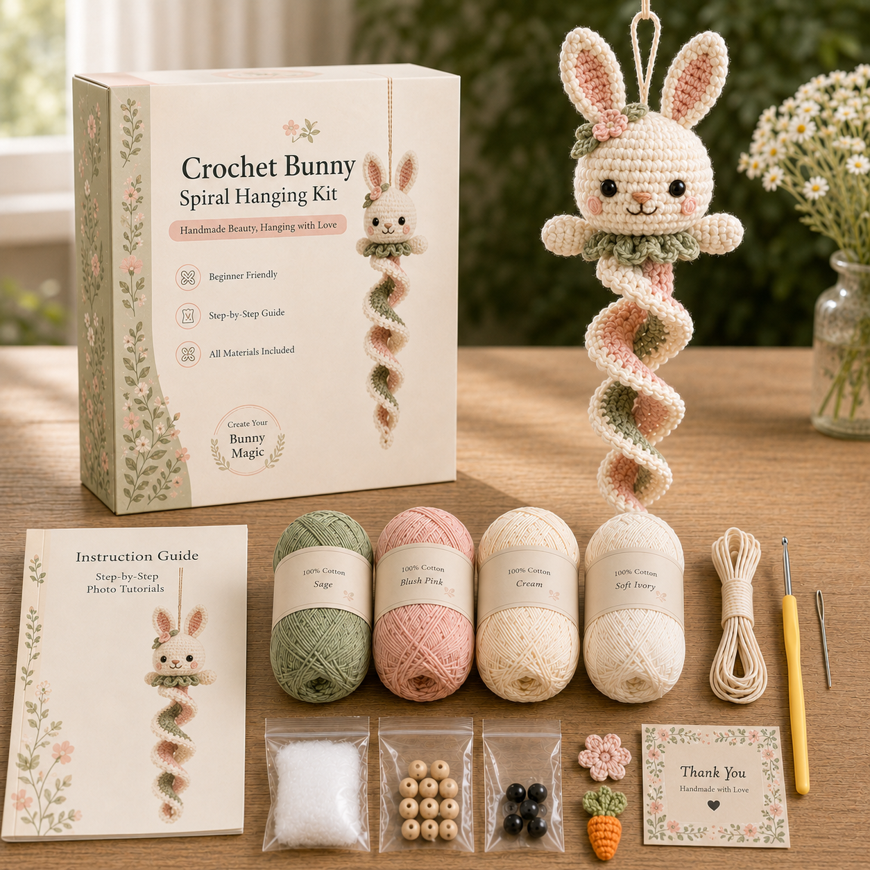 🧶 Crochet Garden Animal Spiral Hanging Kit – Beginner-Friendly DIY Craft