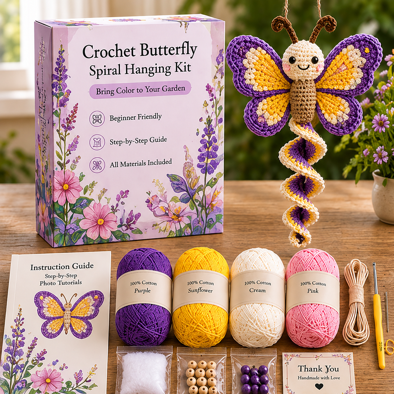🧶 Crochet Garden Animal Spiral Hanging Kit – Beginner-Friendly DIY Craft