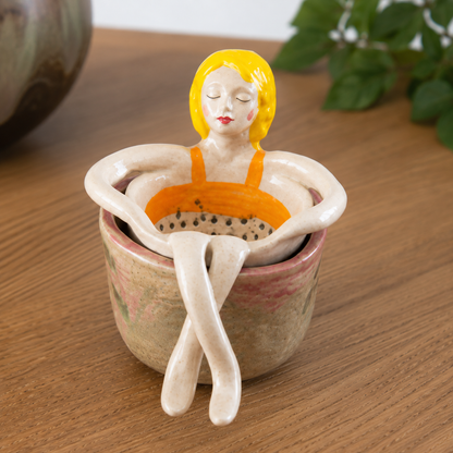 Whimsical Sitting Lady Ceramic Tea Strainer Collection