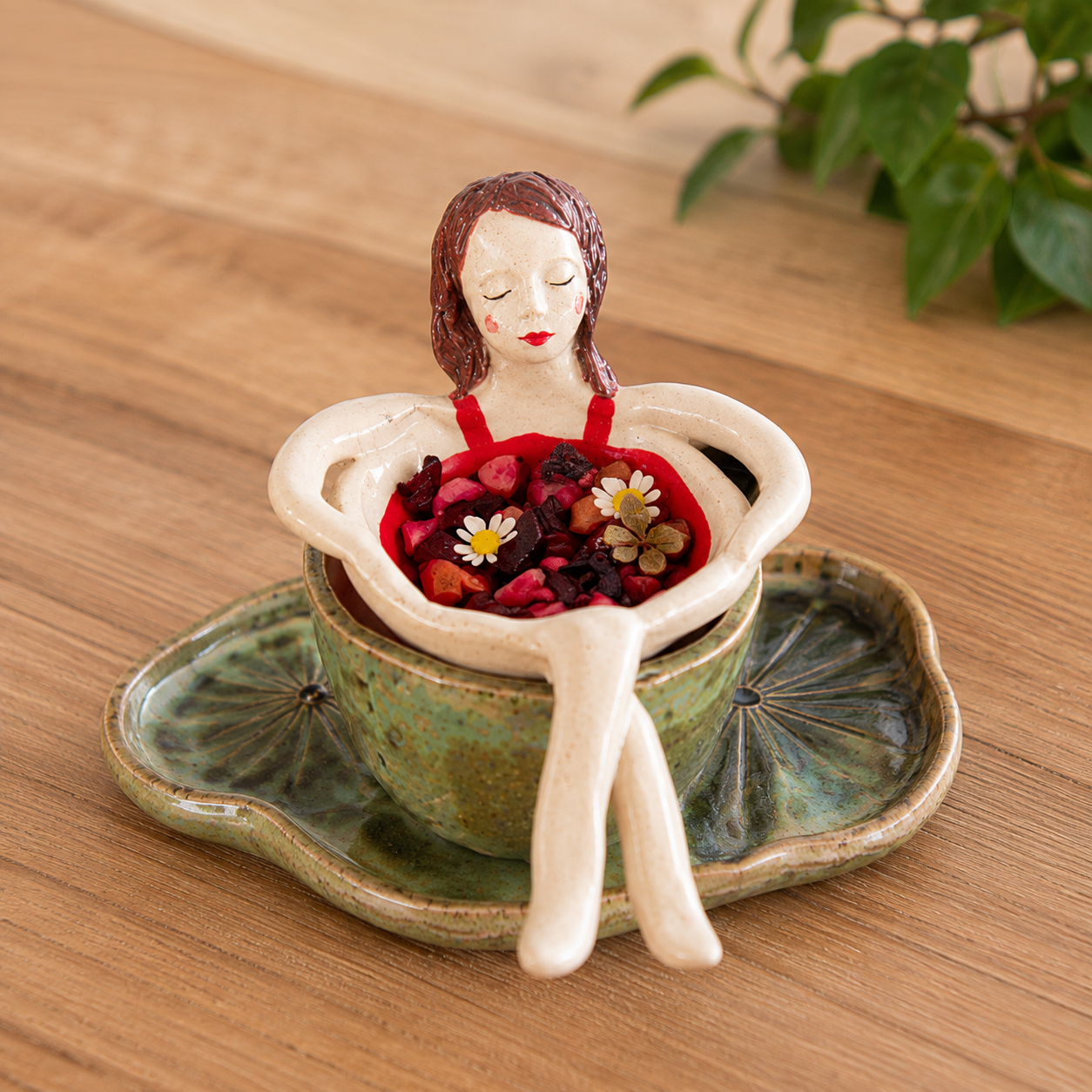 Whimsical Sitting Lady Ceramic Tea Strainer Collection