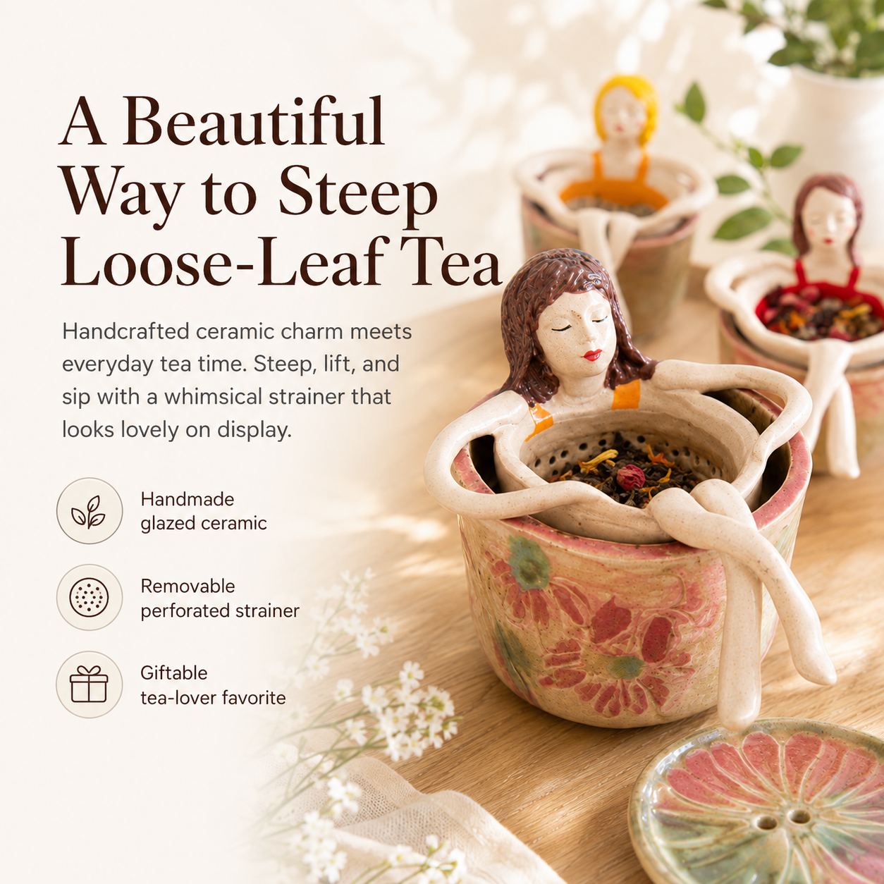 Ceramic Tea Strainer Lady
