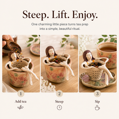 Whimsical Sitting Lady Ceramic Tea Strainer Collection