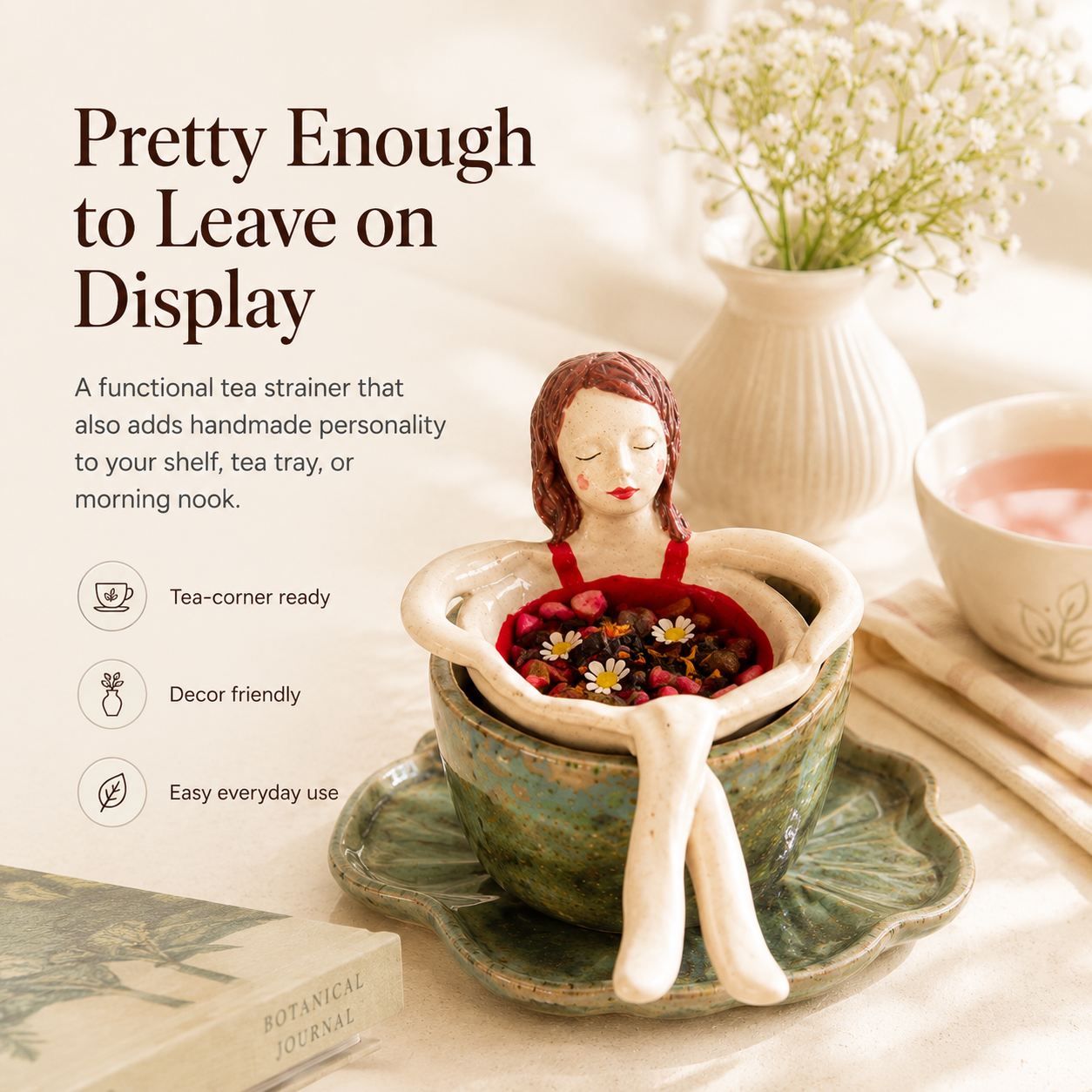 Whimsical Sitting Lady Ceramic Tea Strainer Collection