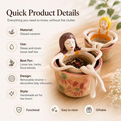 Whimsical Sitting Lady Ceramic Tea Strainer Collection