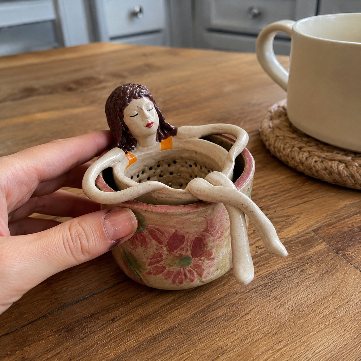 Ceramic Tea Strainer Customer Close Up