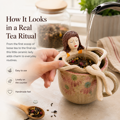 Whimsical Sitting Lady Ceramic Tea Strainer Collection