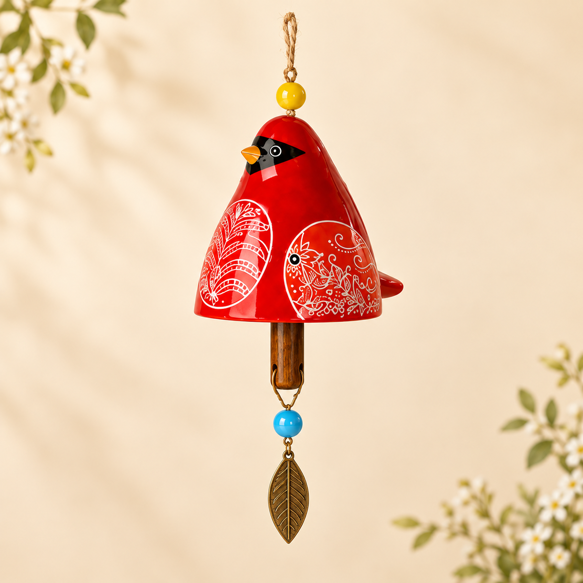 Hand-Painted Resin Bird Wind Chime, Colorful Folk Art Garden Hanging Decor