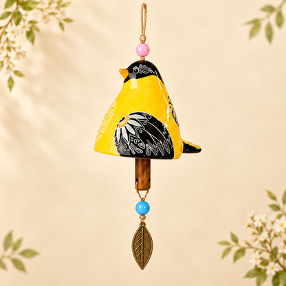 Hand-Painted Resin Bird Wind Chime, Colorful Folk Art Garden Hanging Decor