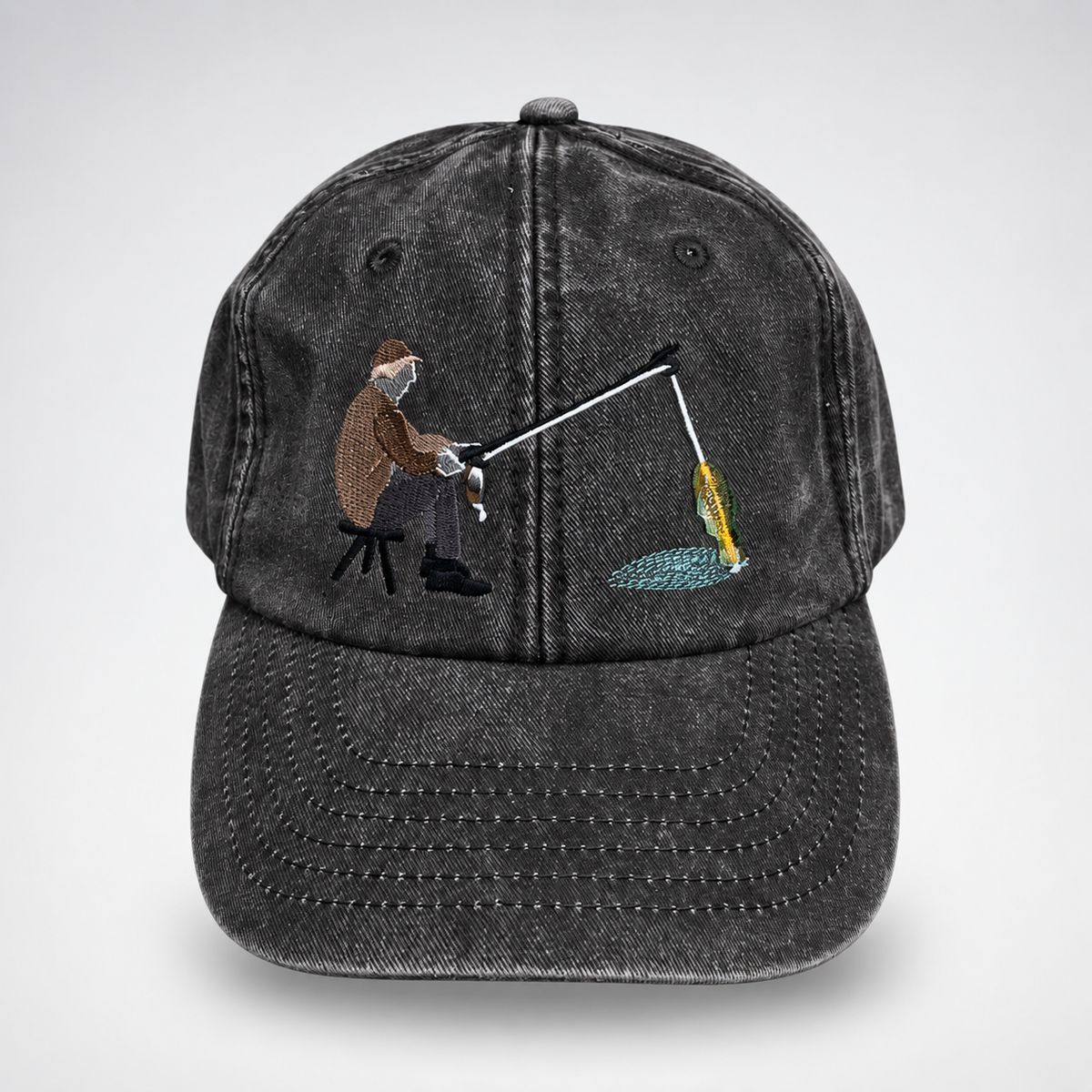 🎣 Catch of the Day Interactive Fishing Cap –🎁 Vintage Washed Moving Fish Hat