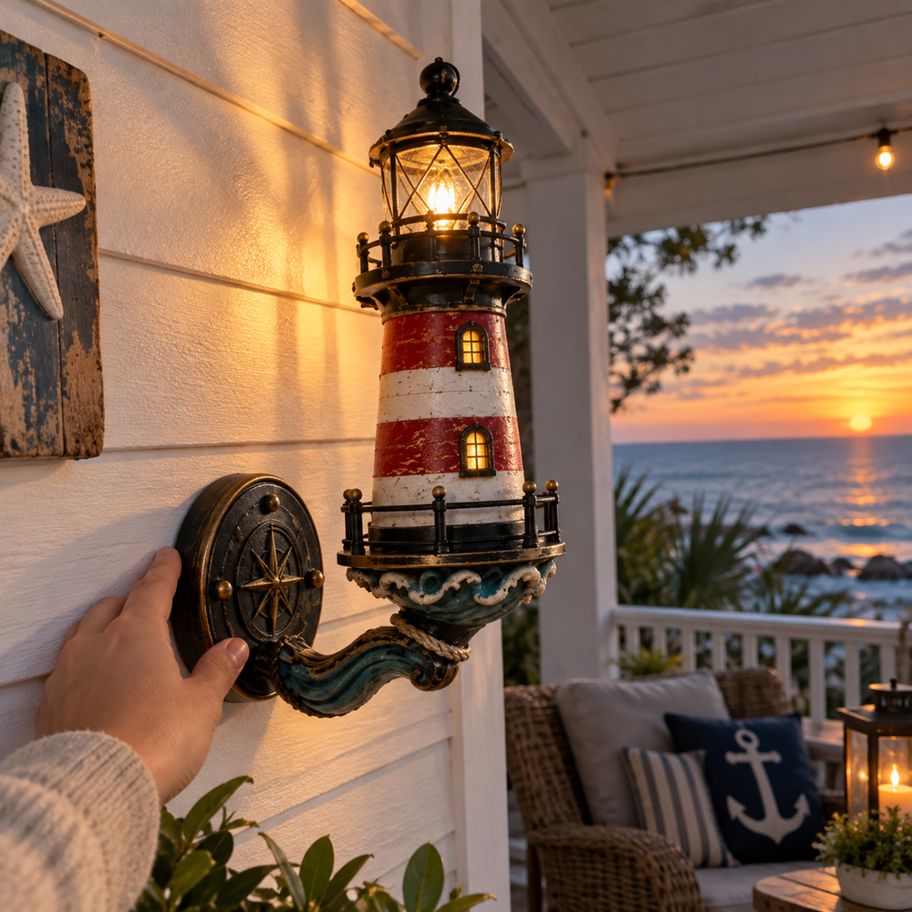 Customer installing vintage lighthouse wall light