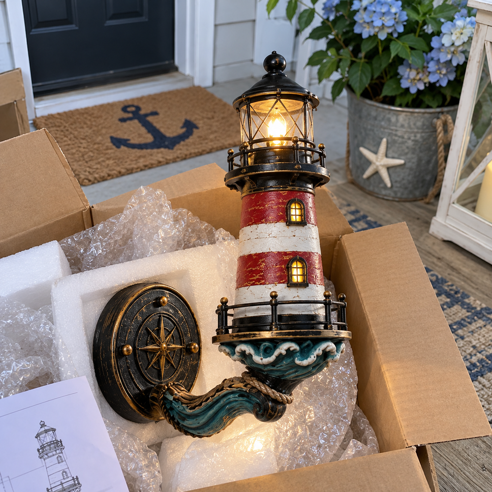 Customer unboxing lighthouse wall light