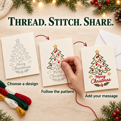 🎄 Christmas Embroidery Card Kit – Stitch a Little Holiday Magic ✨