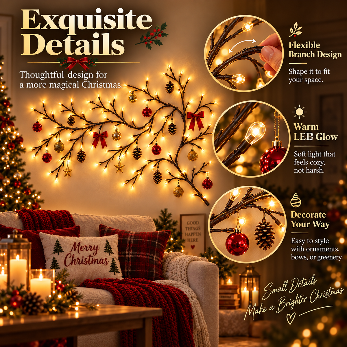 ✨ Flexible LED Branch Lights | Remote-Controlled Holiday Wall Decor(📦Buy 2 Free Shipping)