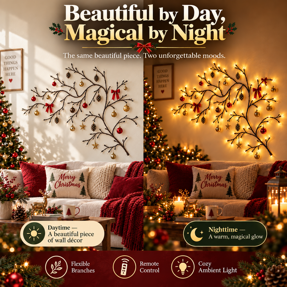 Christmas branch wall light
