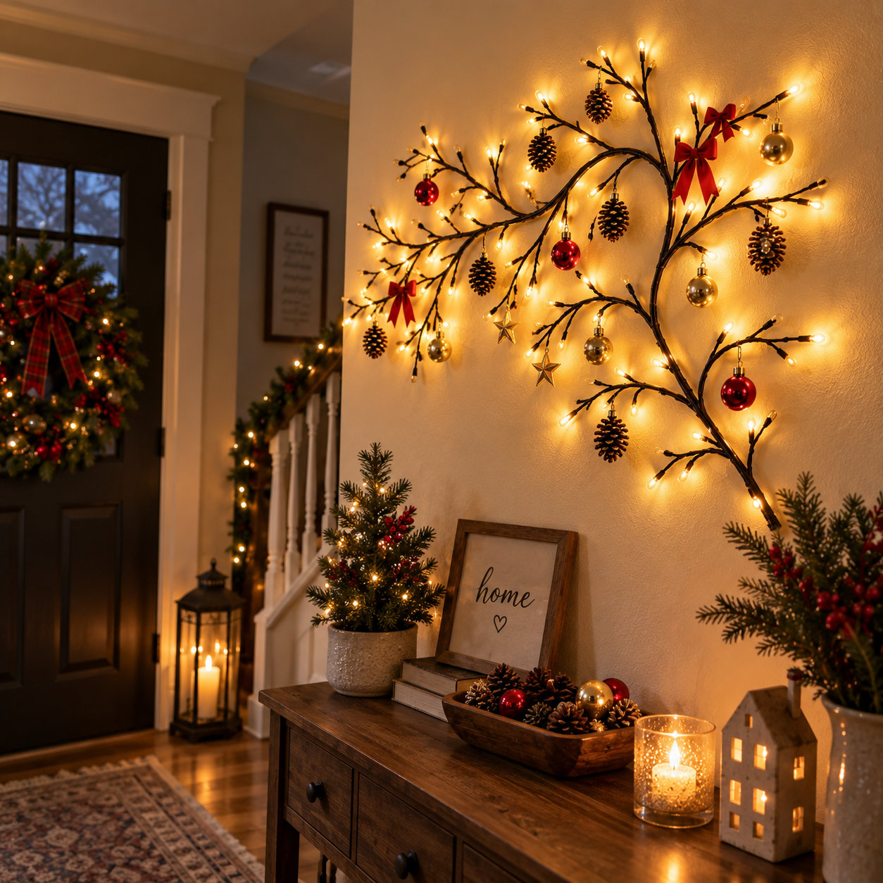 Christmas Branch Lights Entryway