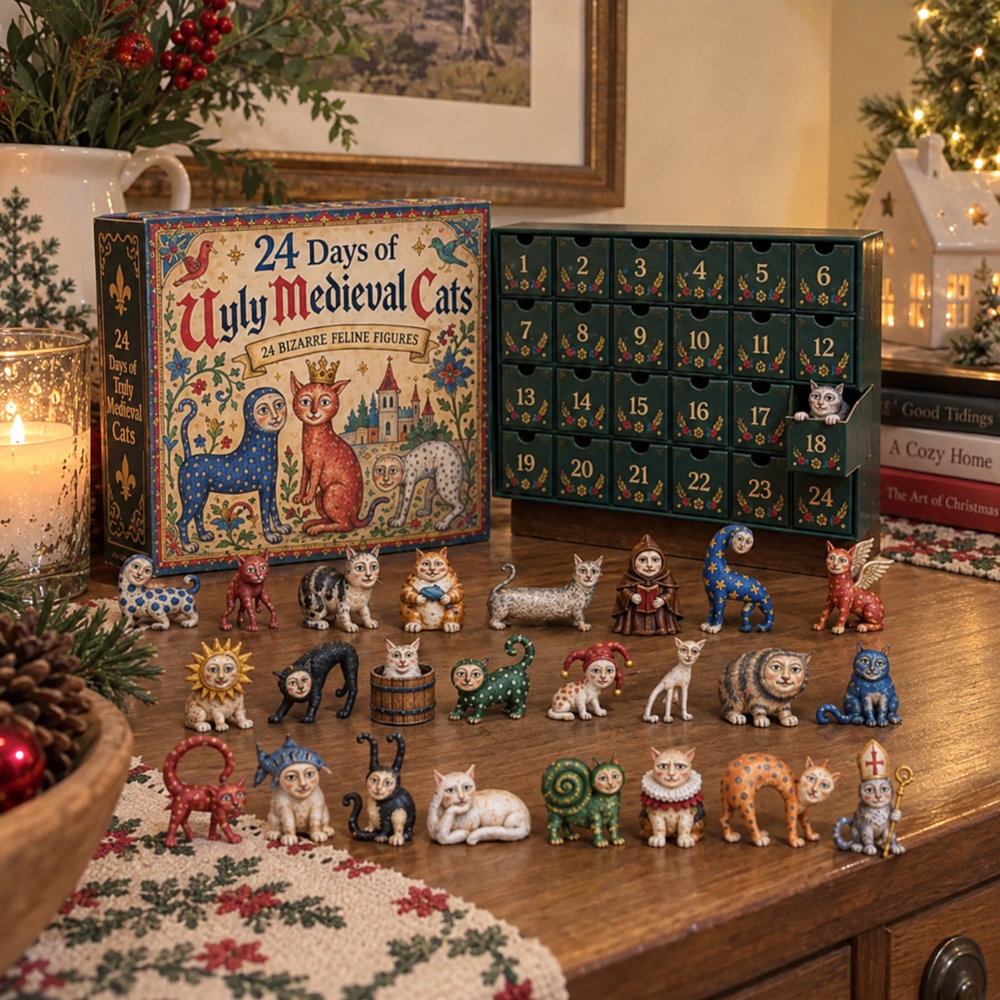 Customer opening Medieval Cats Advent Calendar
