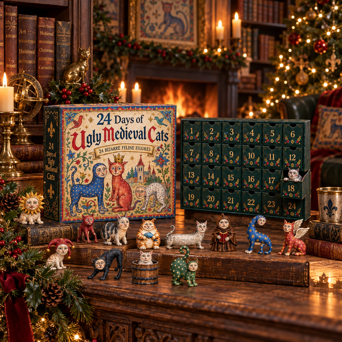 Medieval Cats Advent Calendar Christmas scene