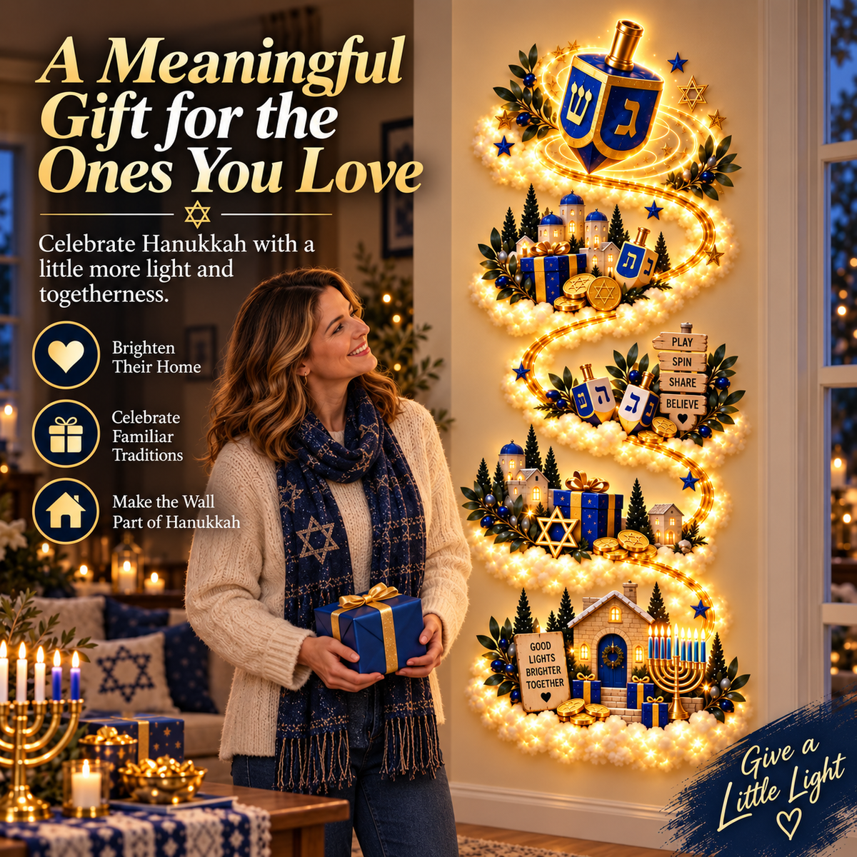 Hanukkah wall decor in different rooms