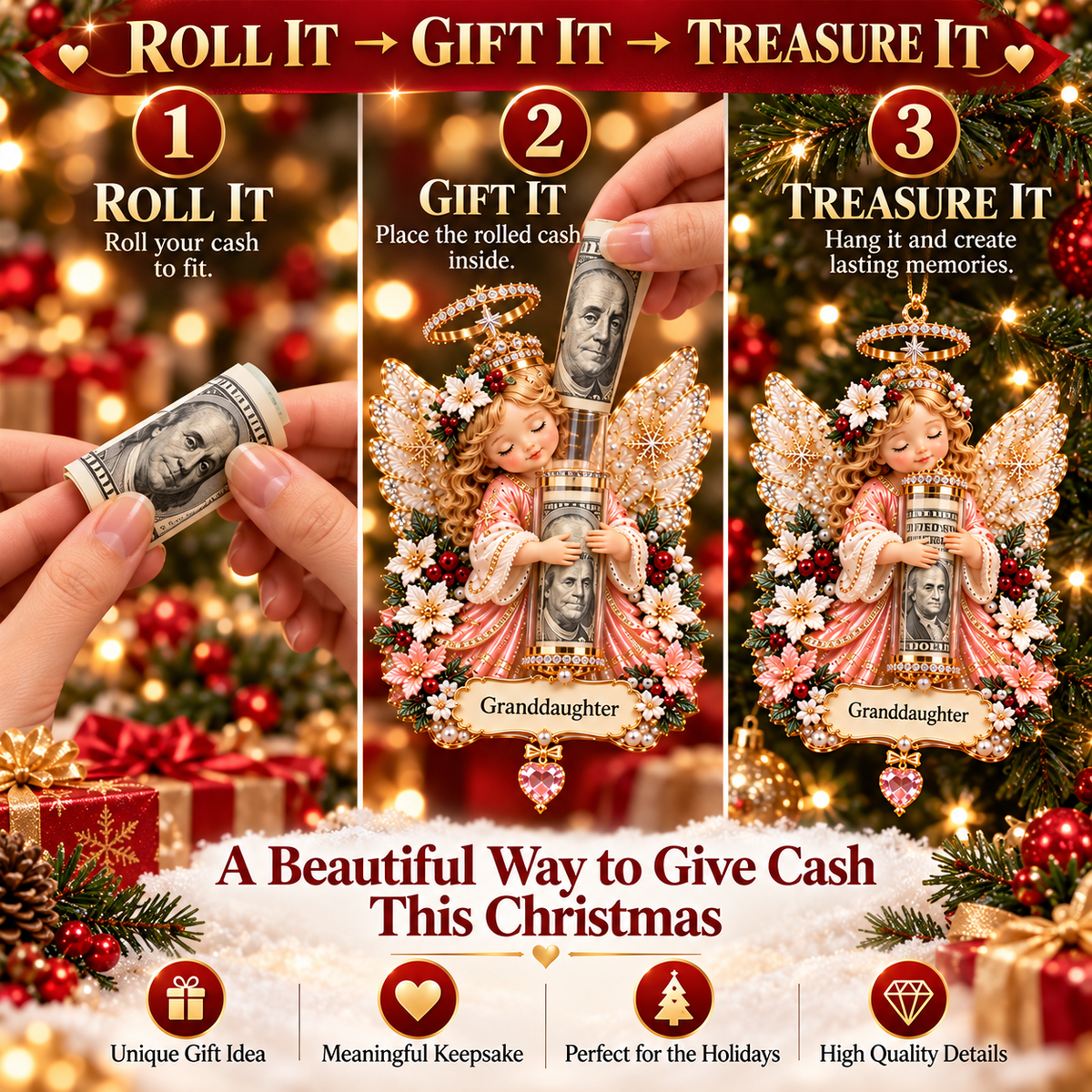 Angel cash holder in Christmas gift box