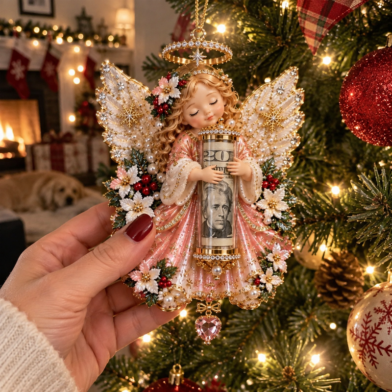 Family holding angel Christmas keepsake