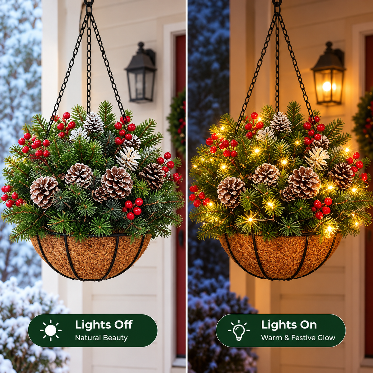 🎄 Last Day 50% OFF 🏆 Pre-Lit Christmas Hanging Basket | Pre-lit, weather-resistant, and zero maintenance