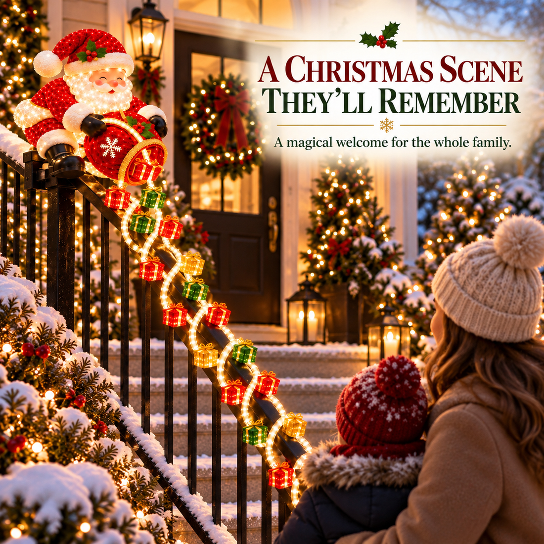 Three step Santa railing light setup