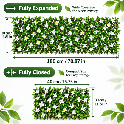🍀Expandable Faux Ivy Fence with White Flowers - Stretchable Privacy Screen for Balcony, Patio & Garden Walls