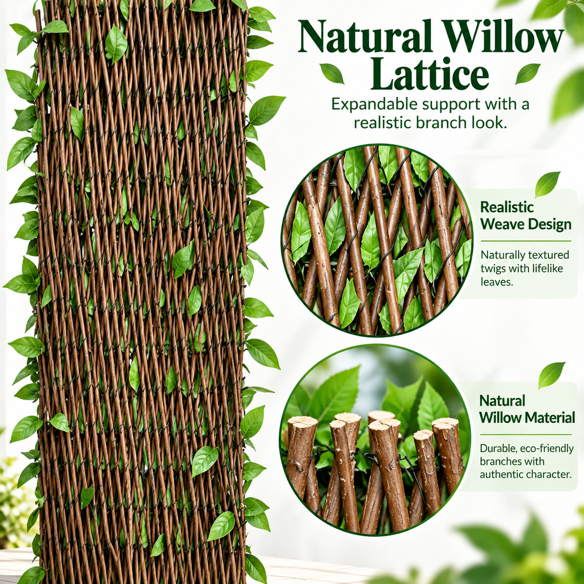 🍀Expandable Faux Ivy Fence with White Flowers - Stretchable Privacy Screen for Balcony, Patio & Garden Walls