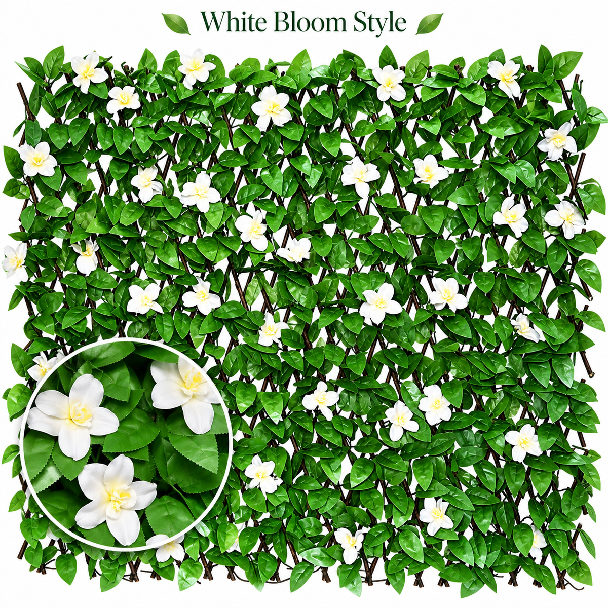 🍀Expandable Faux Ivy Fence with White Flowers - Stretchable Privacy Screen for Balcony, Patio & Garden Walls