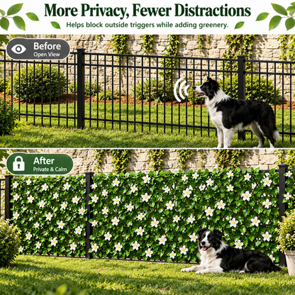 🍀Expandable Faux Ivy Fence with White Flowers - Stretchable Privacy Screen for Balcony, Patio & Garden Walls