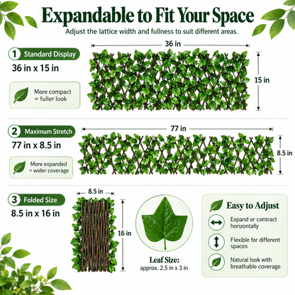 🍀Expandable Faux Ivy Fence with White Flowers - Stretchable Privacy Screen for Balcony, Patio & Garden Walls
